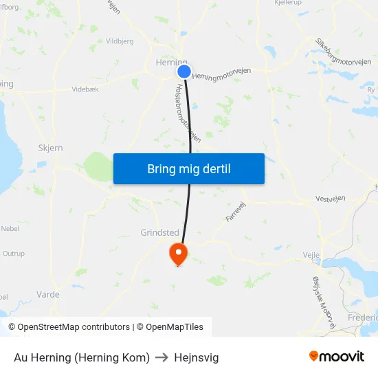 Au Herning (Herning Kom) to Hejnsvig map