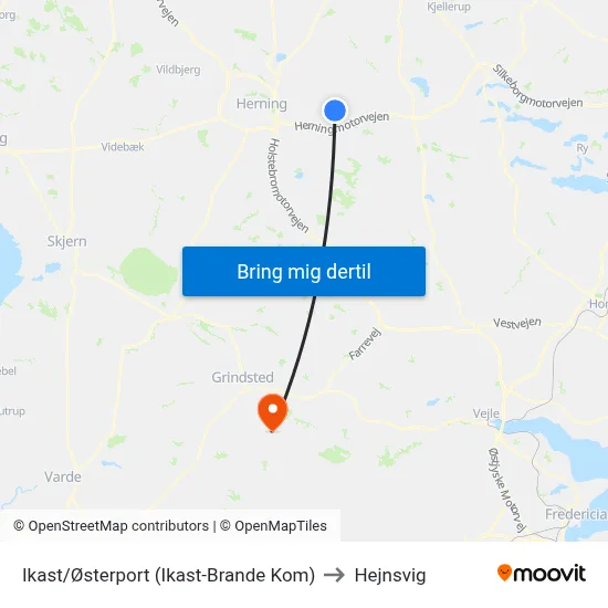 Ikast/Østerport (Ikast-Brande Kom) to Hejnsvig map