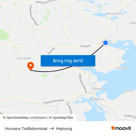 Horsens Trafikterminal to Hejnsvig map