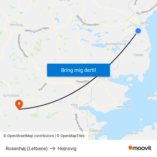 Rosenhøj (Letbane) to Hejnsvig map