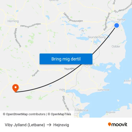Viby Jylland (Letbane) to Hejnsvig map