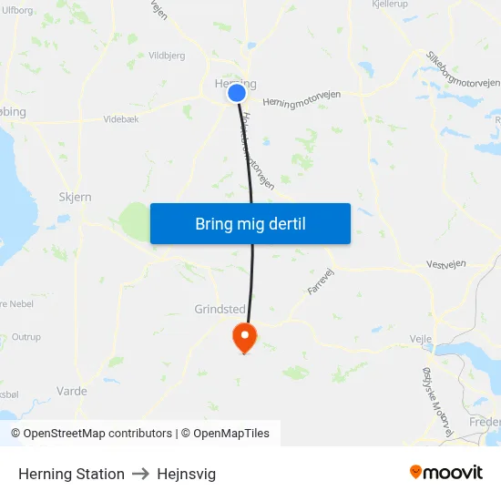 Herning Station to Hejnsvig map
