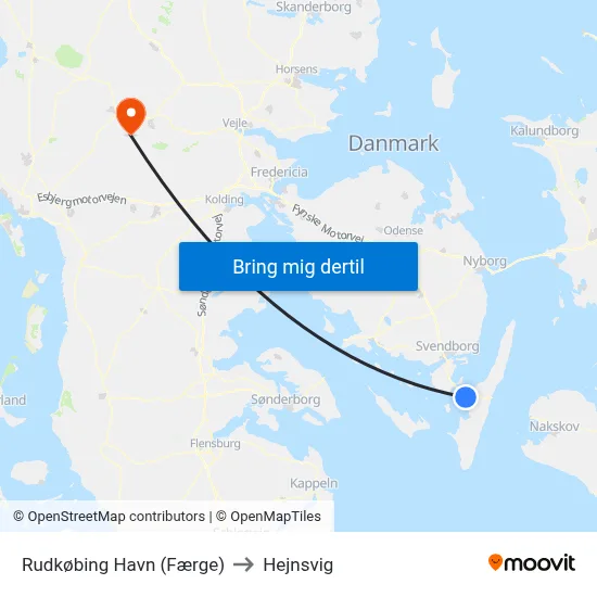 Rudkøbing Havn (Færge) to Hejnsvig map