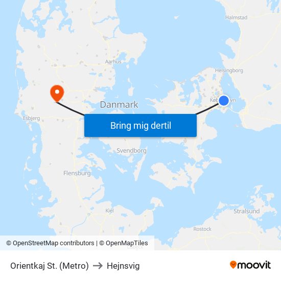 Orientkaj St. (Metro) to Hejnsvig map
