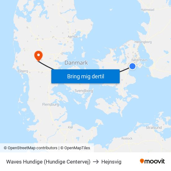 Waves Hundige (Hundige Centervej) to Hejnsvig map