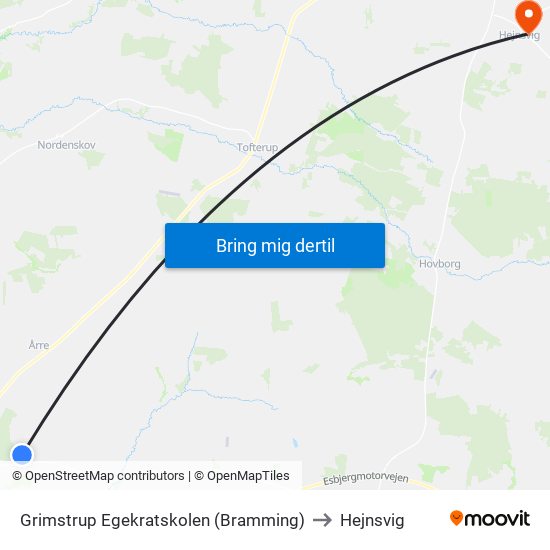 Grimstrup Egekratskolen (Bramming) to Hejnsvig map