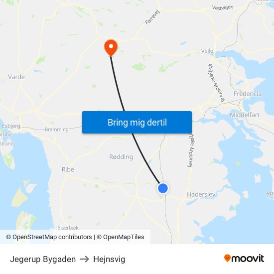 Jegerup Bygaden to Hejnsvig map