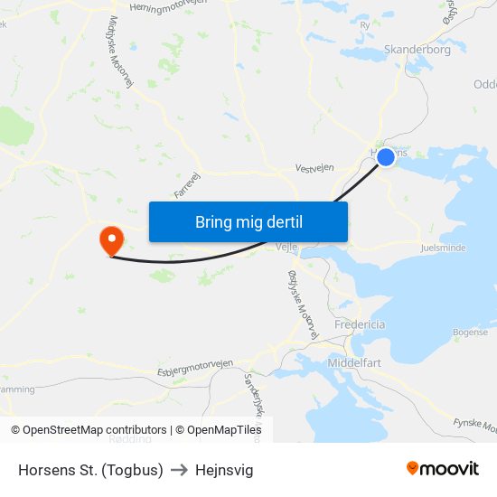 Horsens St. (Togbus) to Hejnsvig map