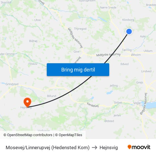 Mosevej/Linnerupvej (Hedensted Kom) to Hejnsvig map