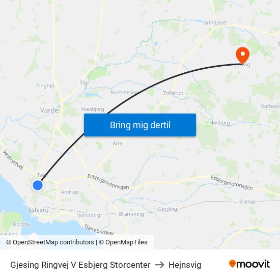 Gjesing Ringvej V Esbjerg Storcenter to Hejnsvig map