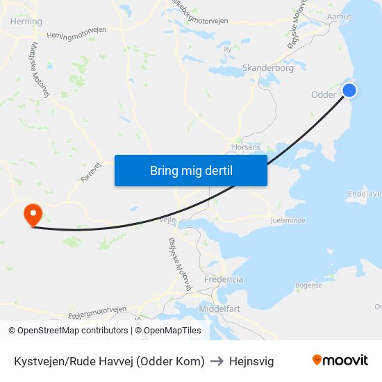 Kystvejen/Rude Havvej (Odder Kom) to Hejnsvig map