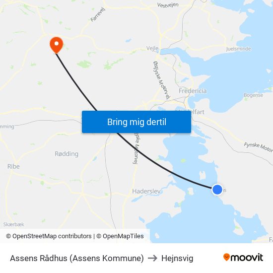 Assens Rådhus (Assens Kommune) to Hejnsvig map