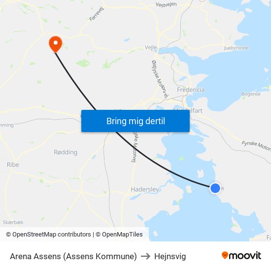 Arena Assens (Assens Kommune) to Hejnsvig map
