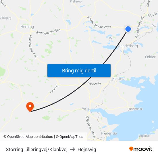 Storring Lilleringvej/Klankvej to Hejnsvig map