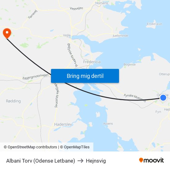 Albani Torv (Odense Letbane) to Hejnsvig map