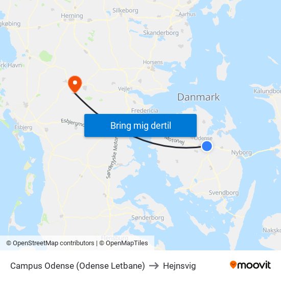 Campus Odense (Odense Letbane) to Hejnsvig map