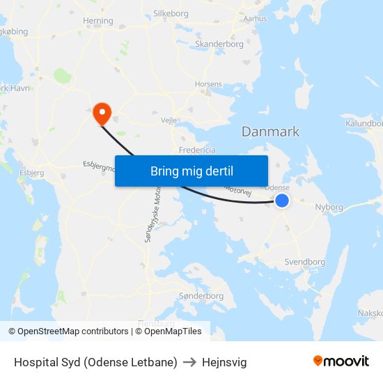 Hospital Syd (Odense Letbane) to Hejnsvig map