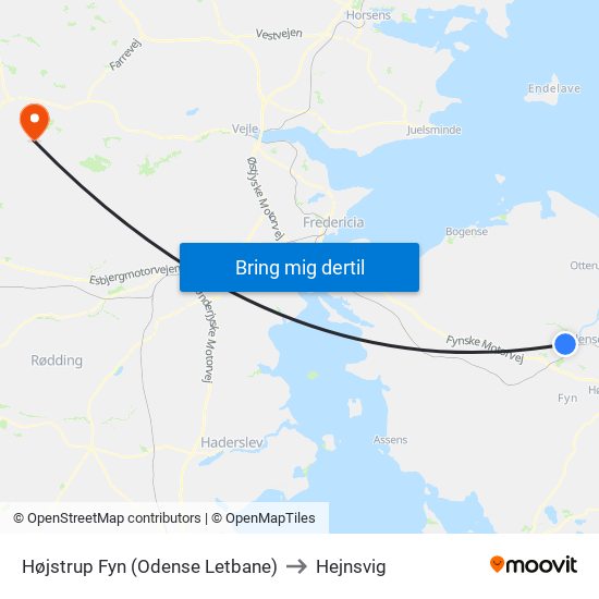 Højstrup Fyn (Odense Letbane) to Hejnsvig map