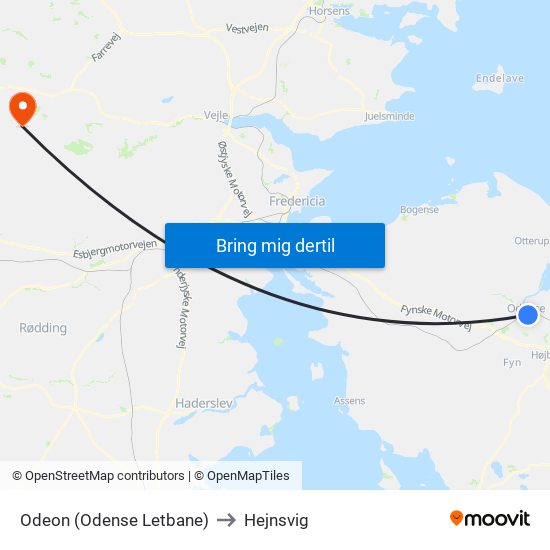 Odeon (Odense Letbane) to Hejnsvig map