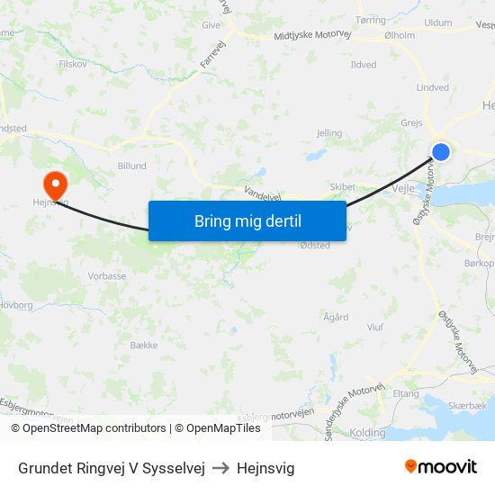 Grundet Ringvej V Sysselvej to Hejnsvig map