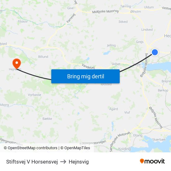 Stiftsvej V Horsensvej to Hejnsvig map