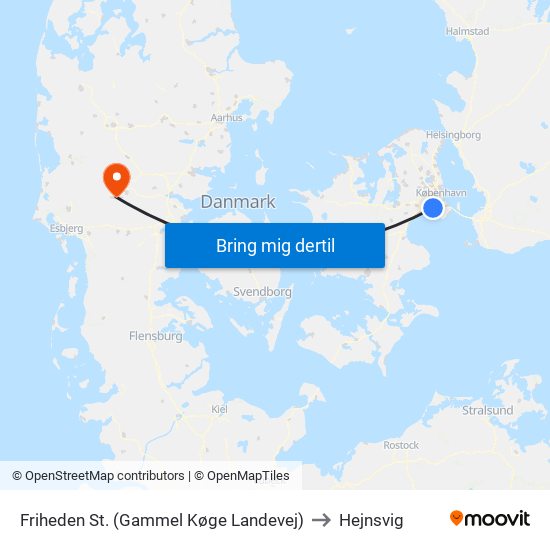 Friheden St. (Gammel Køge Landevej) to Hejnsvig map