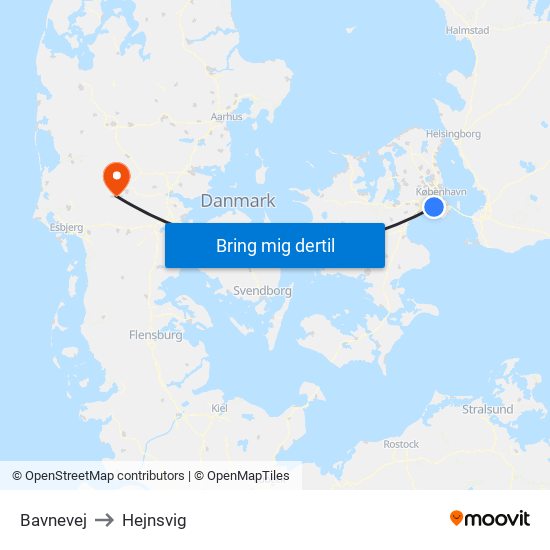 Bavnevej to Hejnsvig map