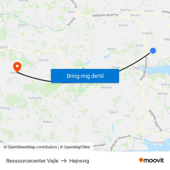 Ressourcecenter Vejle to Hejnsvig map