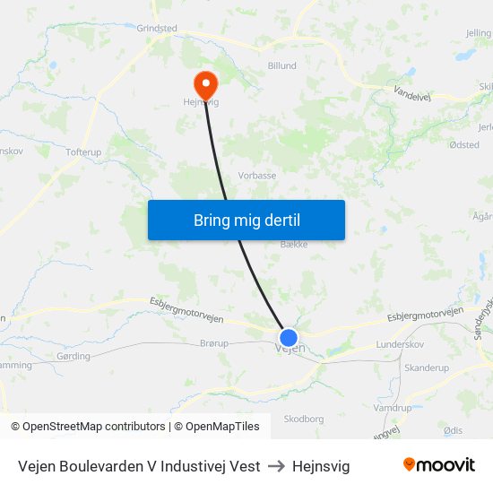 Vejen Boulevarden V Industivej Vest to Hejnsvig map