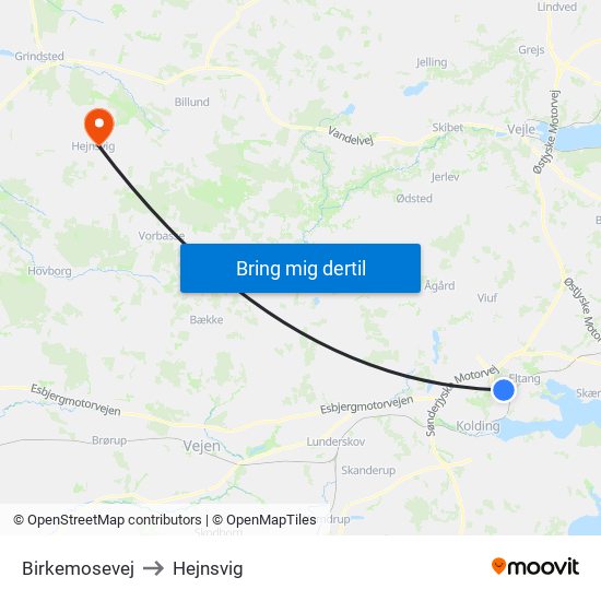 Birkemosevej to Hejnsvig map