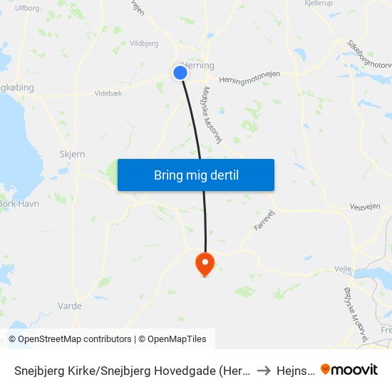 Snejbjerg Kirke/Snejbjerg Hovedgade (Herning Kom) to Hejnsvig map