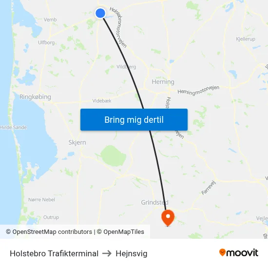 Holstebro Trafikterminal to Hejnsvig map