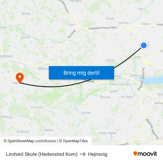 Lindved Skole (Hedensted Kom) to Hejnsvig map