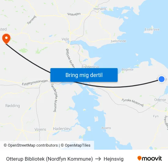 Otterup Bibliotek (Nordfyn Kommune) to Hejnsvig map