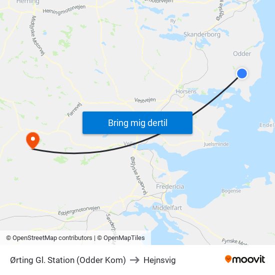 Ørting Gl. Station (Odder Kom) to Hejnsvig map