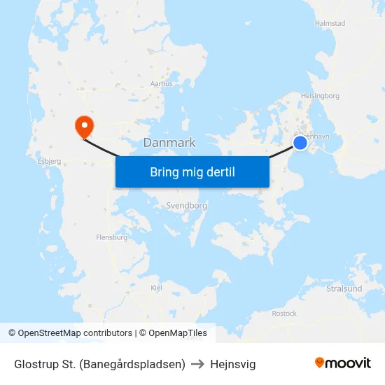 Glostrup St. (Banegårdspladsen) to Hejnsvig map