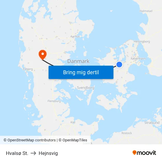 Hvalsø St. to Hejnsvig map