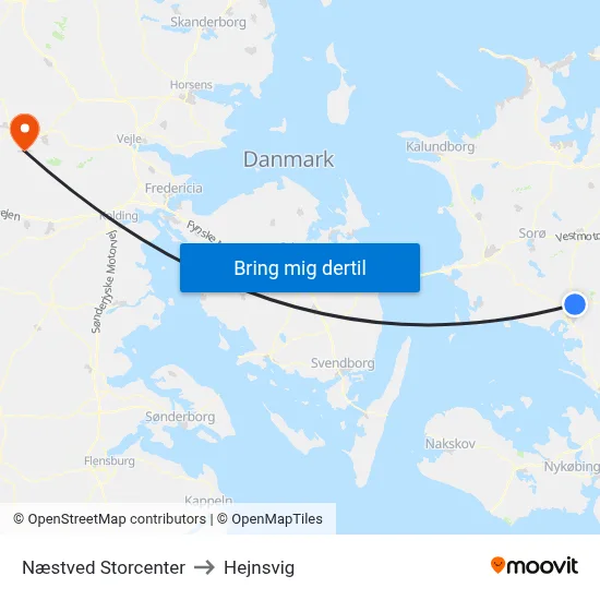 Næstved Storcenter to Hejnsvig map
