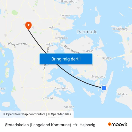 Ørstedskolen (Langeland Kommune) to Hejnsvig map