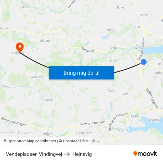 Vendepladsen Vindingvej to Hejnsvig map