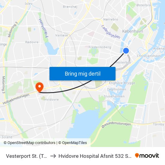 Vesterport St. (Togbus) to Hvidovre Hospital Afsnit 532 Smerteklinik map