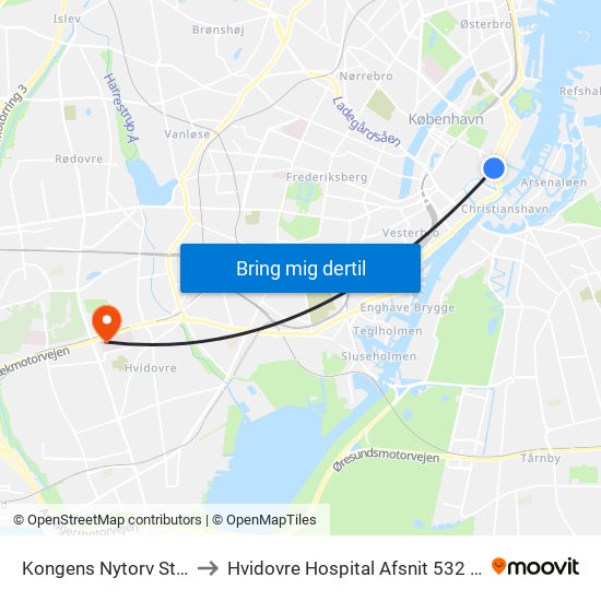 Kongens Nytorv St. (Metro) to Hvidovre Hospital Afsnit 532 Smerteklinik map