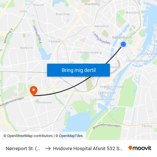 Nørreport St. (Metro) to Hvidovre Hospital Afsnit 532 Smerteklinik map