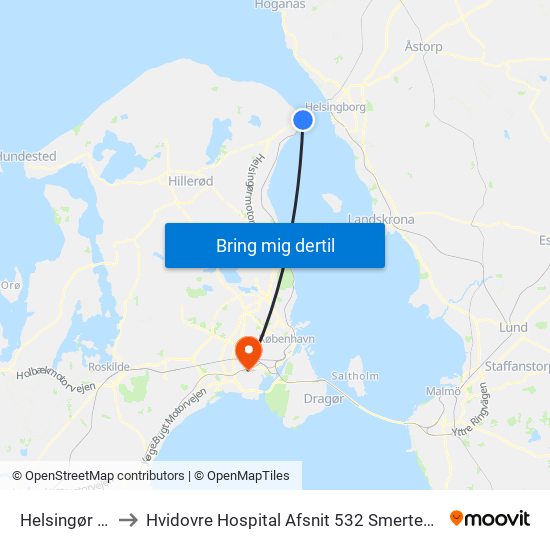 Helsingør St. to Hvidovre Hospital Afsnit 532 Smerteklinik map