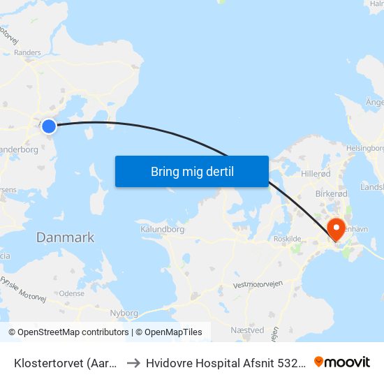 Klostertorvet (Aarhus Kom) to Hvidovre Hospital Afsnit 532 Smerteklinik map
