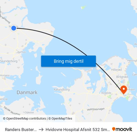 Randers Busterminal to Hvidovre Hospital Afsnit 532 Smerteklinik map