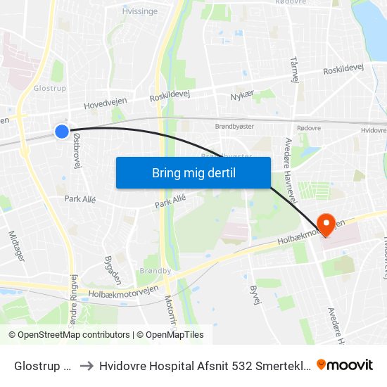 Glostrup St. to Hvidovre Hospital Afsnit 532 Smerteklinik map
