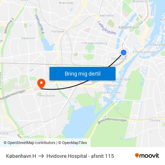 København H to Hvidovre Hospital - afsnit 115 map