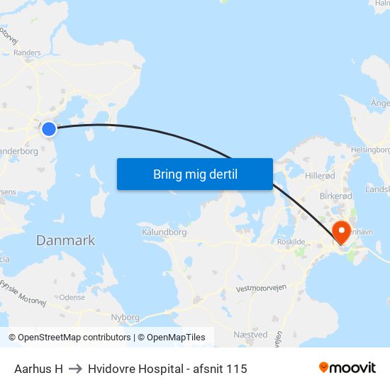 Aarhus H to Hvidovre Hospital - afsnit 115 map