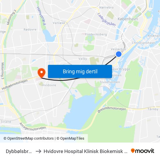 Dybbølsbro St. to Hvidovre Hospital Klinisk Biokemisk Afd. 130 map